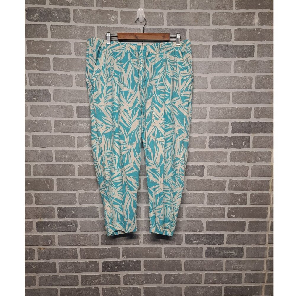 Cathy Daniels Vintage Y2k Womens Tropical Print Wide Leg Crop Linen Pants‎  Size